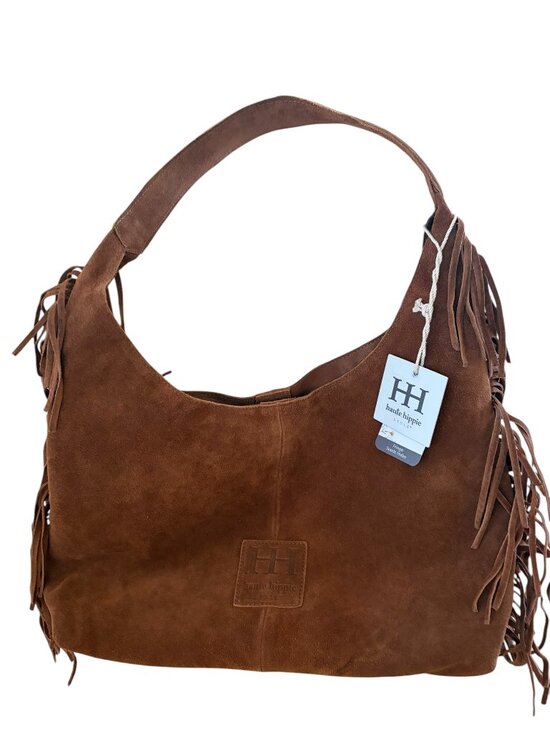 Haute Hippie Handbags - Haute Hippie Bohemian Festive Fringe Cognac Genuine Suede Hobo Bag/Purse